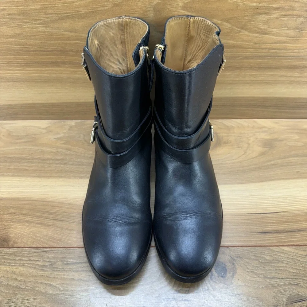 Sezane Womens Ankle Boots 6.5 EU 37 Black‎ Leather Ankle Slip On Equestrian Zip